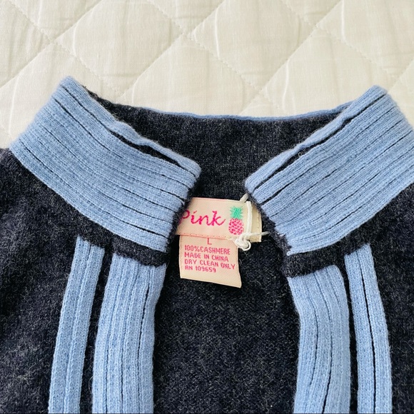 Pink 100% Cashmere Gray & Light Blue Tunic Sweater - Picture 3 of 6